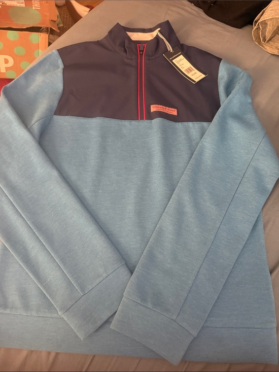 Vineyard Vines Other - Vineyard Vines Navy and Light Blue Kids Quarter-Zip Pullover with Red Zip